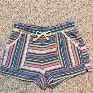 Rewind Striped Linen Blend Shorts Medium Boho Beach Festival Drawstring Pockets